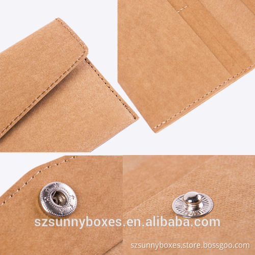 Button Closure Waterproof Kraft Paper Clutch Wallet